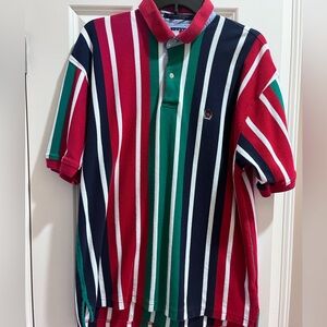 Tommy Hilfiger Men’s Vintage Polo Size Large Colorful Rugby Striped 100% Cotton